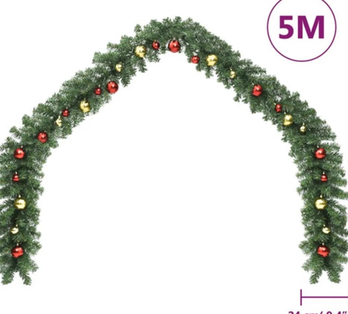 vidaXL Kerstslinger Versierd Met Kerstballen En Led-Lampjes 5 M Cheap