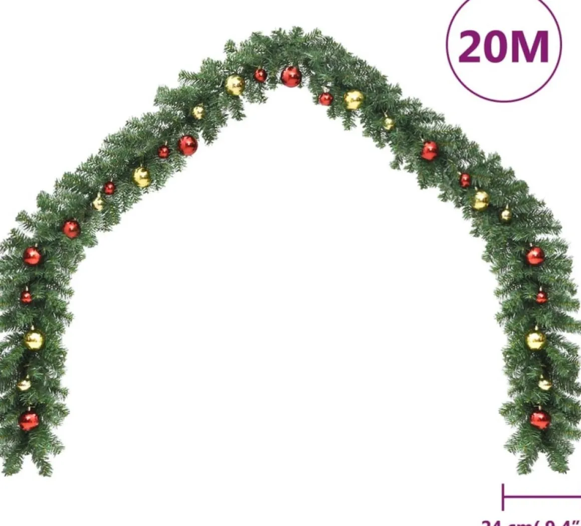 vidaXL Kerstslinger Versierd Met Kerstballen En Led-Lampjes 20 M Hot