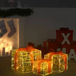vidaXL Verlichte Kerstfiguren^ Kerstverlichting Geschenkdozen 3 St Decoratief Acryl Warmwit