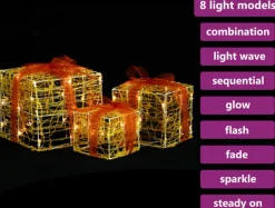 vidaXL Verlichte Kerstfiguren^ Kerstverlichting Geschenkdozen 3 St Decoratief Acryl Warmwit
