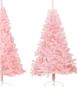vidaXL Decoratieve Kerstbomen^ Kunstkerstboom Met Standaard Half 150 Cm Pvc Roze