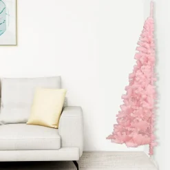 vidaXL Decoratieve Kerstbomen^ Kunstkerstboom Met Standaard Half 150 Cm Pvc Roze