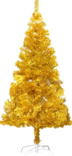 vidaXL Decoratieve Kerstbomen^ Kunstkerstboom Met Standaard 180 Cm Pet Goudkleurig