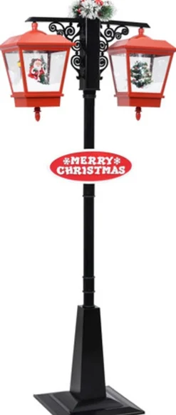vidaXL Verlichte Kerstfiguren^ Straatlantaarn Met Kerstman 81X40X188 Cm Pvc Zwart En Rood