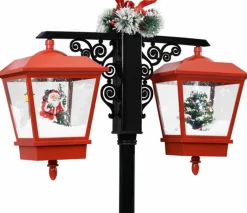 vidaXL Verlichte Kerstfiguren^ Straatlantaarn Met Kerstman 81X40X188 Cm Pvc Zwart En Rood