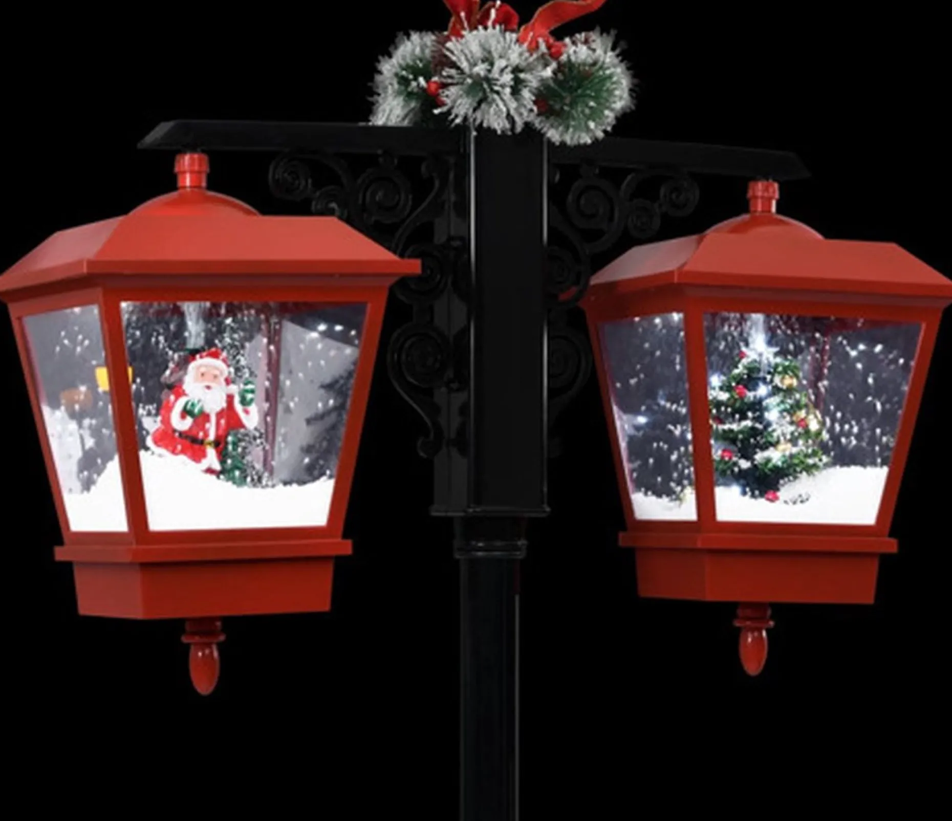 vidaXL Verlichte Kerstfiguren^ Straatlantaarn Met Kerstman 81X40X188 Cm Pvc Zwart En Rood