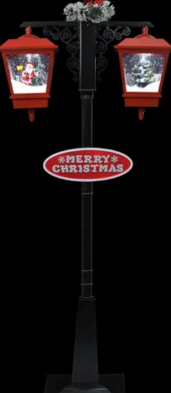 vidaXL Verlichte Kerstfiguren^ Straatlantaarn Met Kerstman 81X40X188 Cm Pvc Zwart En Rood