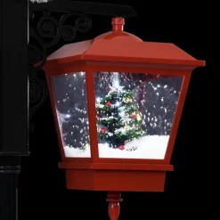 vidaXL Verlichte Kerstfiguren^ Straatlantaarn Met Kerstman 81X40X188 Cm Pvc Zwart En Rood