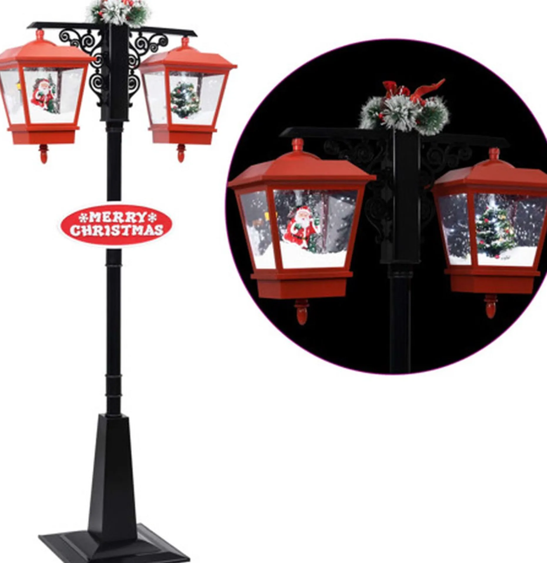 vidaXL Verlichte Kerstfiguren^ Straatlantaarn Met Kerstman 81X40X188 Cm Pvc Zwart En Rood