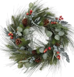 Viv! Home Luxuries Kerstkrans Met Dennenappels En Besjes - Groen Grijs Rood - O60Cm New