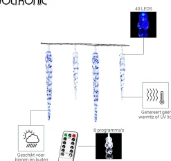VOTRONIC Lichtslangen^Voltronic Kerstverlichting - Led Ijspegel Verlichting - Met Afstandsbediening & Timer - Kerstlampjes - Kerstverlichting Binnen - Kerstverlichting Buiten - Feestverlichting - Feest - Kerst - 40 Ijspegels - 5.5M Verlichting + 5M Snoer