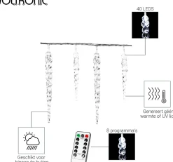 VOTRONIC Lichtslangen^Voltronic Kerstverlichting - Led Ijspegel Kerstlampjes - Met Timer & Afstandsbediening - Kerstverlichting Binnen - Kerstverlichting Buiten - Feestverlichting - Feest - Kerst - 40 Ijspegels - 5.5 Meter Verlichting + 5 M Kabel