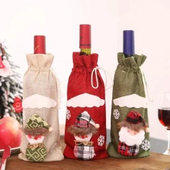 non Wijnflessok 3 Stuks - Kerstsok- Kerst Decoratie - Diner- Wijn- Fles- Kerstcadeau- Shop