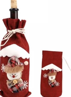 Merkloos Kerst Cadeauverpakkingen En -Versiering^Wijnfles- Verpakking- Flesverpakking- Kerst- Kado- Rood