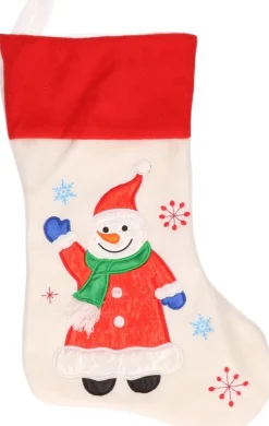 Merkloos Witte Kerstsokken Met Sneeuwpoppen Print 48 Cm - Kerstversiering/Kerstdecoratie Best