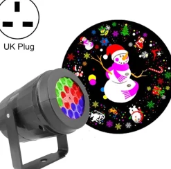 Merkloos Verlichte Kerstfiguren^4W Led Snowflake Christmas Decoration Projector Light With 16 Patterns, Spec: Uk Plug