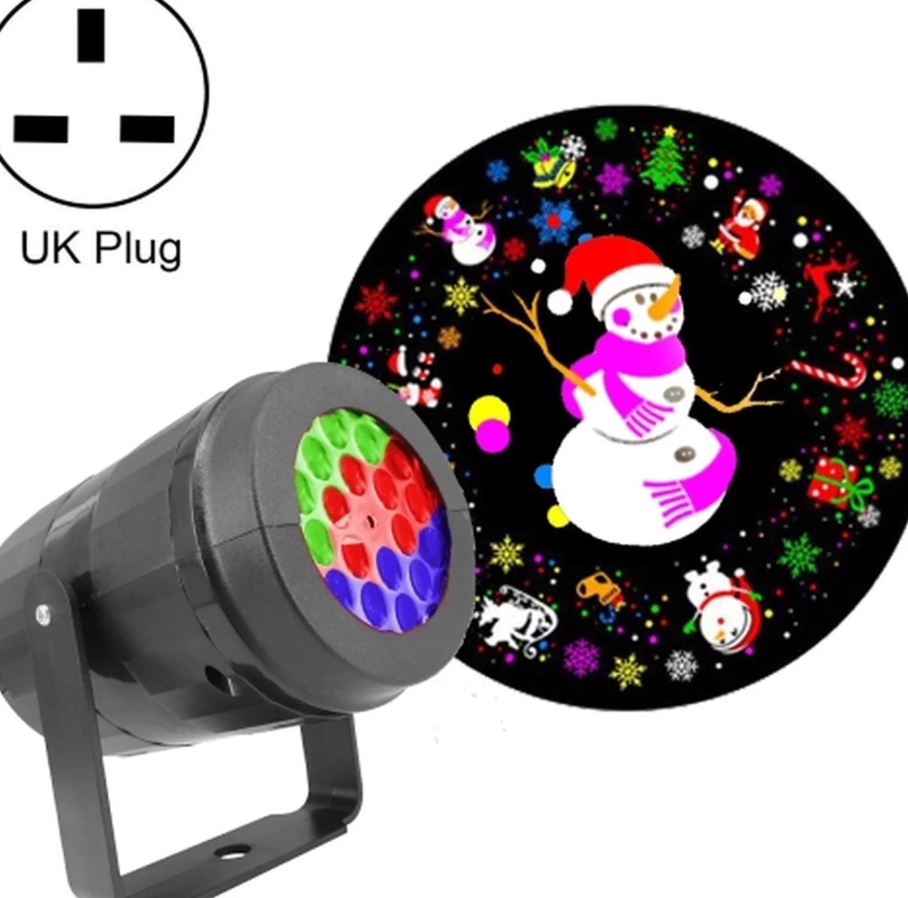 Merkloos Verlichte Kerstfiguren^4W Led Snowflake Christmas Decoration Projector Light With 16 Patterns, Spec: Uk Plug