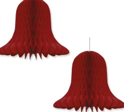 Bellatio Decorations 2X Bordeaux Rode Decoratie Klokken/Kerstklokken Lampionnen 30 Cm - Feestversiering/Kerstversiering Rood New