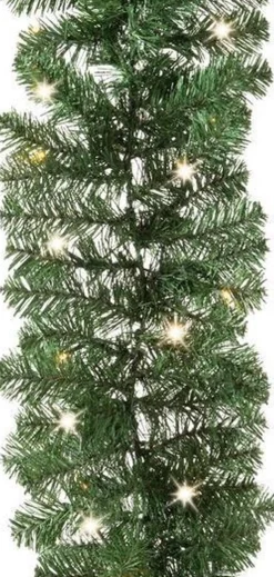 Merkloos 1X Dennenslingers / Dennen Guirlandes Groen Met Verlichting En Timer 270 Cm - Kerstslingers / Dennen Slingers New