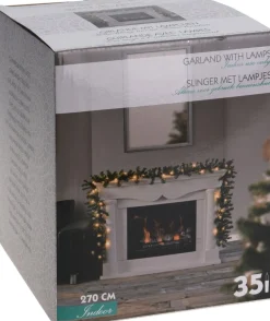 Merkloos 1X Dennenslingers/Dennen Guirlandes Met 35 Led Lampjes/Lichtjes 270 Cm - Kerstversiering/Kerstdecoratie Sale