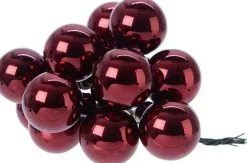 Merkloos 10X Donkerrode Mini Kerstballen Kerststukje Stekers 2 Cm Glans Clearance