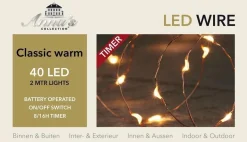 Anna's Collection Kerstlichtsnoeren^1X Draadverlichting Koper Met Timer 40 Klassiek/Classic Warm Witte Leds Op Batterijen - Lichtdraad Koperdraad Met 40 Leds