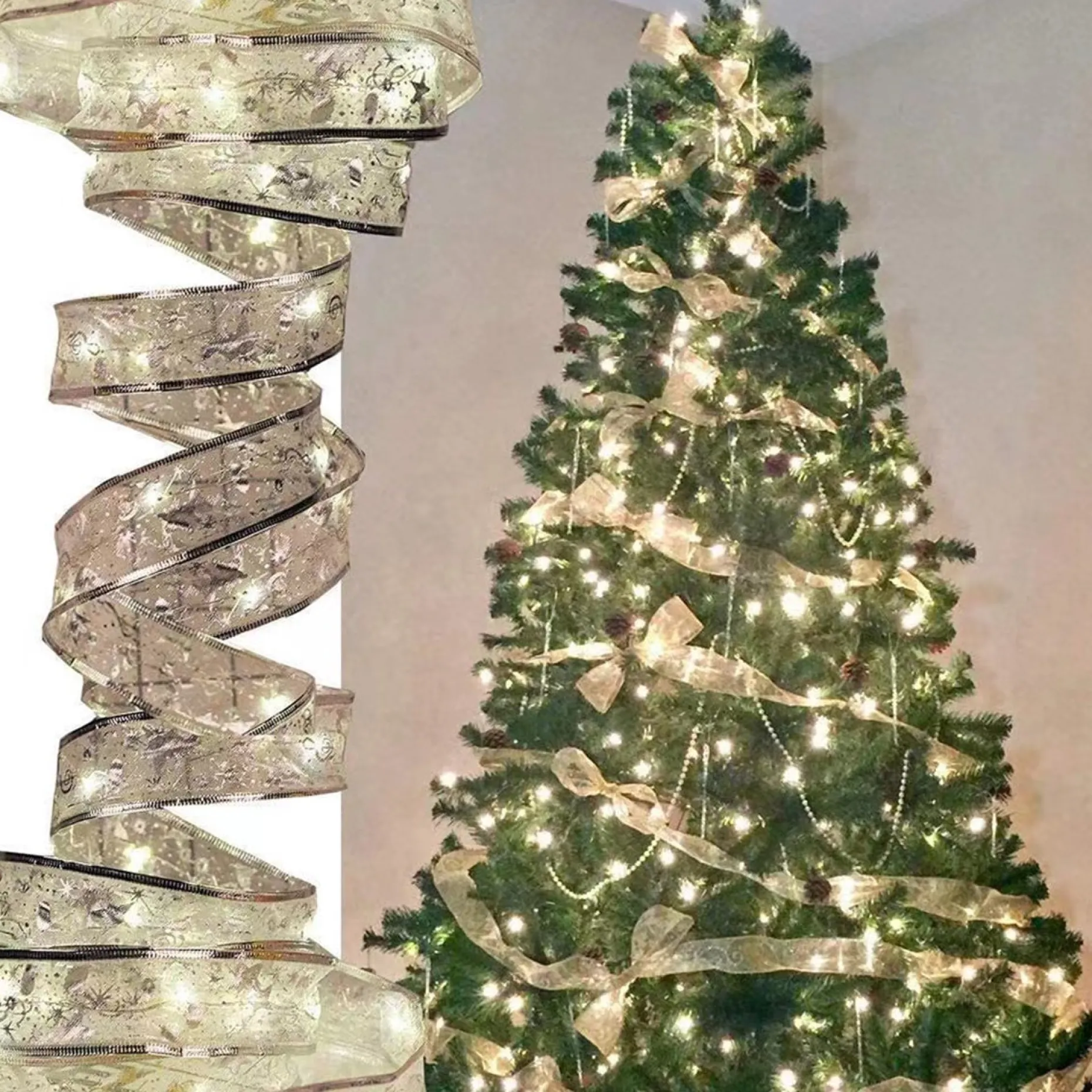 Xd Xtreme Kerstlichtsnoeren^Xd Xtreme - Kerst Lint Slinger Goud 4 Meter - Met Led Verlichting - Energiebesparend - Decoratielint - Kerstverlichting - Inclusief Batterijen