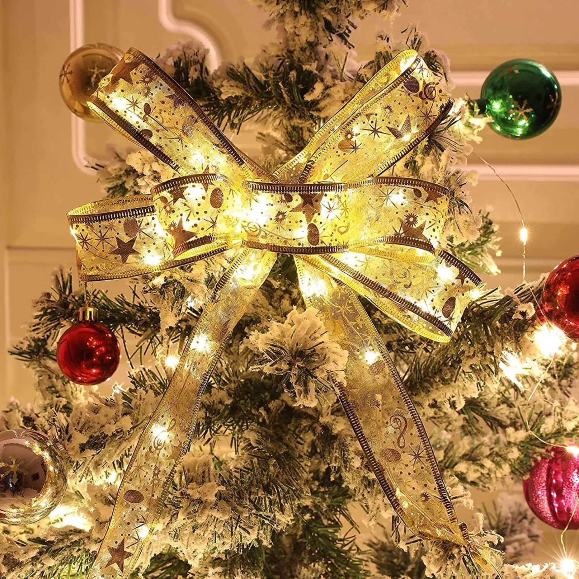Xd Xtreme Kerstlichtsnoeren^Xd Xtreme - Kerst Lint Slinger Goud 4 Meter - Met Led Verlichting - Energiebesparend - Decoratielint - Kerstverlichting - Inclusief Batterijen