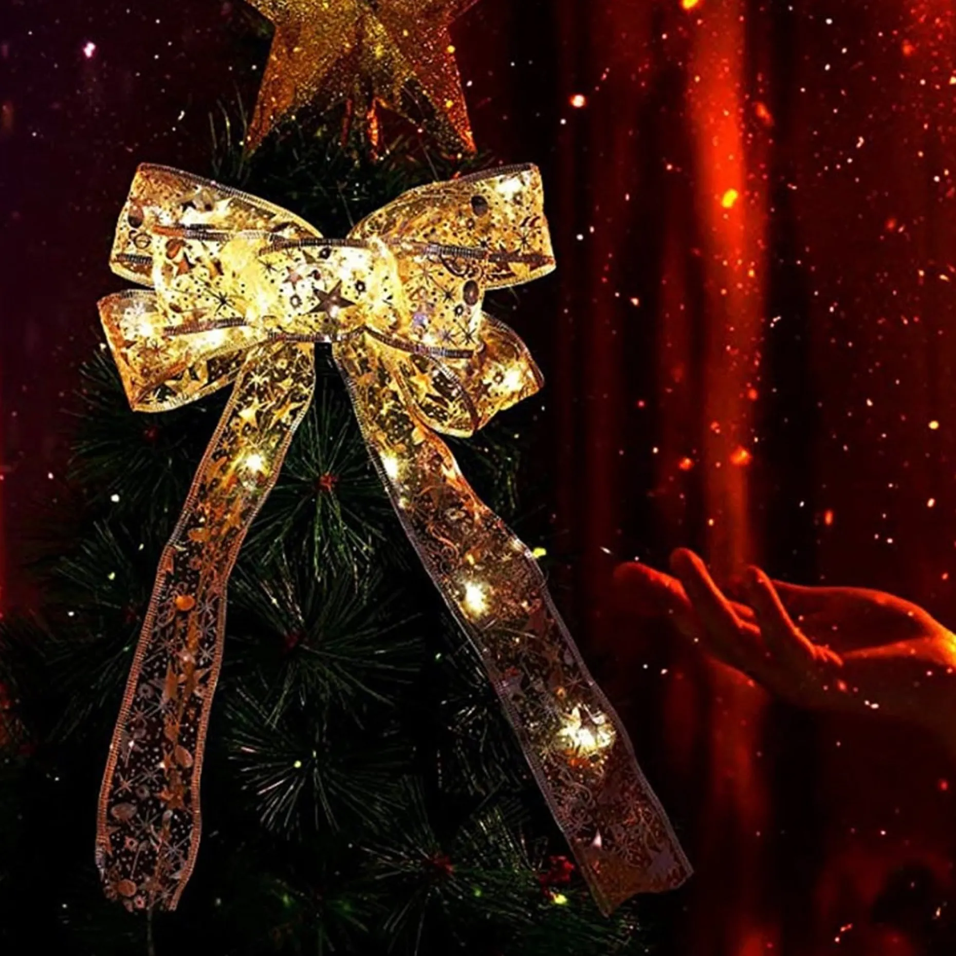 Xd Xtreme Kerstlichtsnoeren^Xd Xtreme - Kerst Lint Slinger Goud 4 Meter - Met Led Verlichting - Energiebesparend - Decoratielint - Kerstverlichting - Inclusief Batterijen