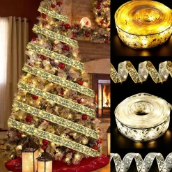 Xd Xtreme Kerstlichtsnoeren^Xd Xtreme - Kerst Lint Slinger Goud 4 Meter - Met Led Verlichting - Energiebesparend - Decoratielint - Kerstverlichting - Inclusief Batterijen