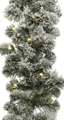 Merkloos 3X Groene Dennenslingers Met Sneeuw En Verlichting 270 X 25 Cm - Kerstslingers / Dennen Slingers / Takken Sale