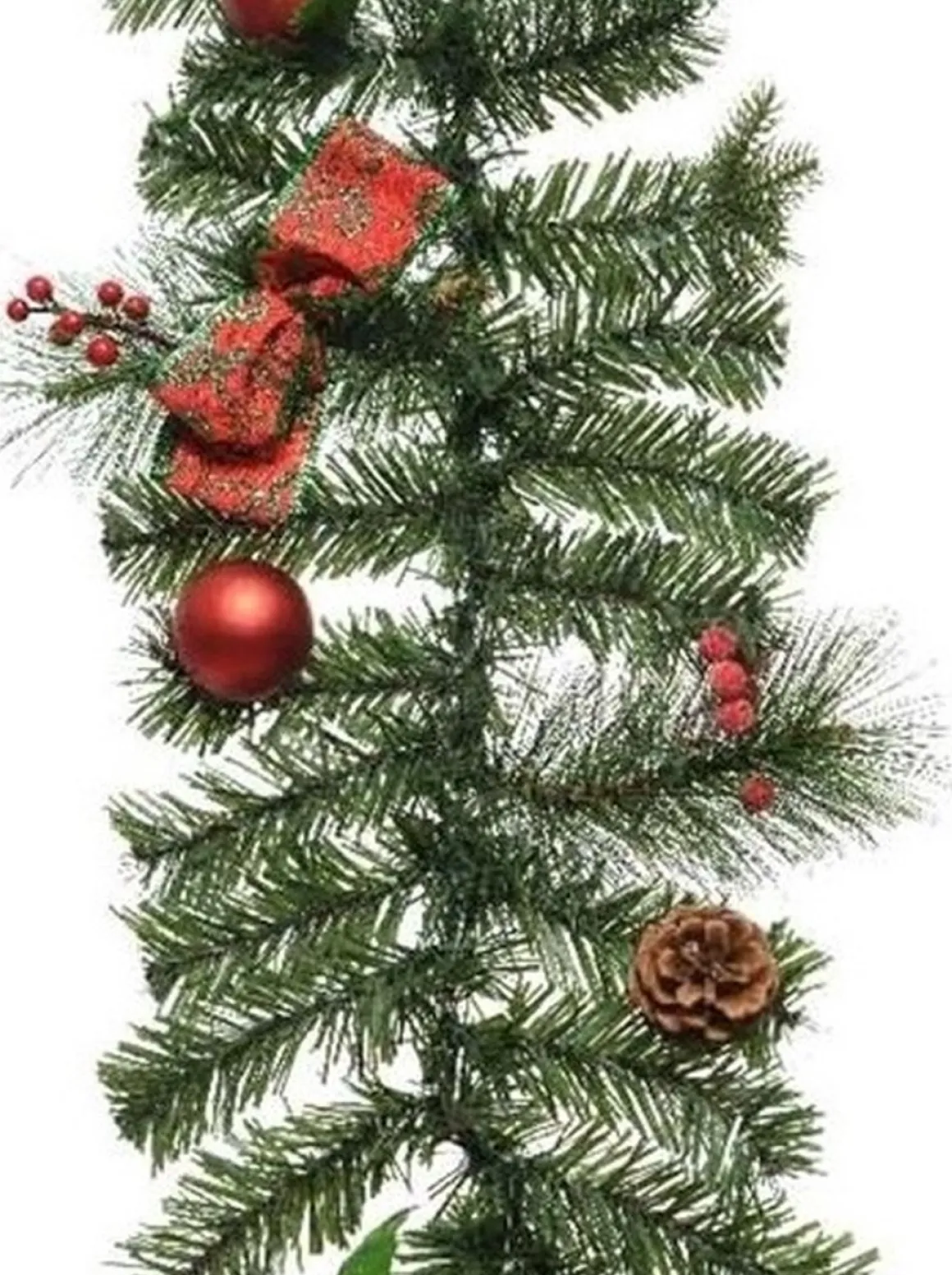 Decoris 1X Groene Kunst Kerstguirlande Met Rode Versiering 180 Cm - Dennenslingers Kerstversieringen/Kerstdecoraties Store
