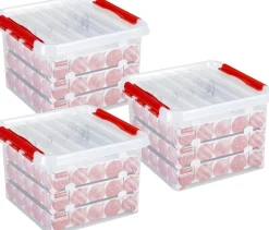 Bellatio Decorations Kerstspullen Opbergers^3X Kerstballen Opruimen Opbergboxen 26 Liter - Voor In Totaal 225 Kerstballen - Kerstversiering/Kerstdecoratie Opruimen/Opbergen
