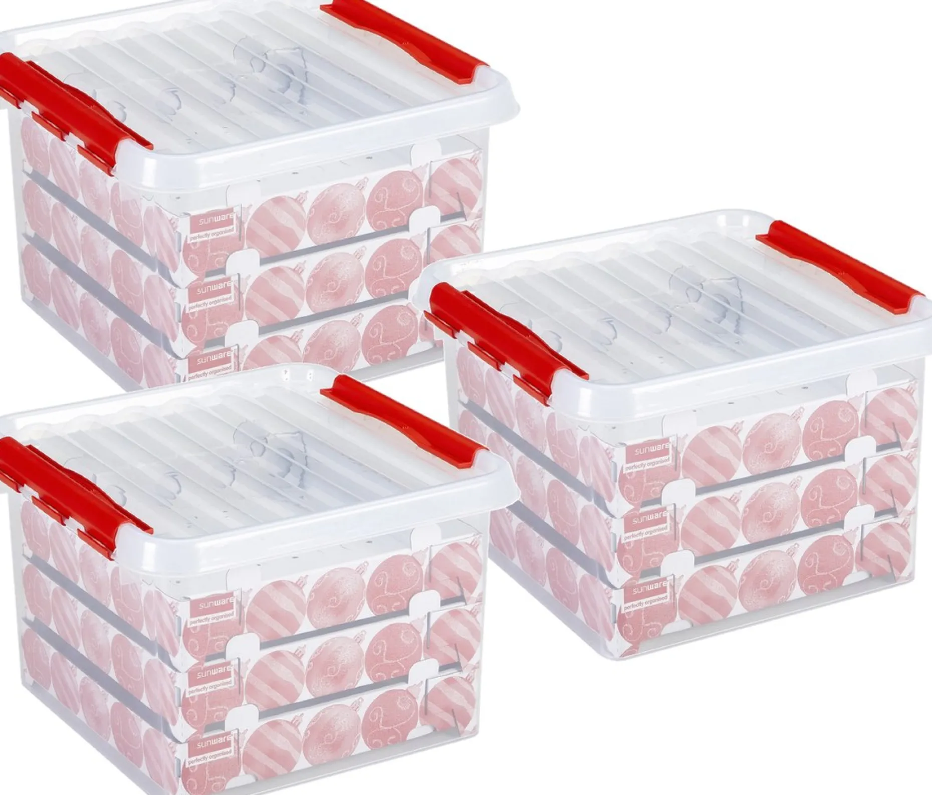 Bellatio Decorations Kerstspullen Opbergers^3X Kerstballen Opruimen Opbergboxen 26 Liter - Voor In Totaal 225 Kerstballen - Kerstversiering/Kerstdecoratie Opruimen/Opbergen
