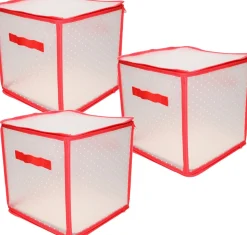 Bellatio Decorations Kerstspullen Opbergers^3X Kerstballen Opruimen/Opbergen Opbergboxen 31 X 31 X 31 Cm - Kerstversiering Opbergdozen Voor In Totaal 81 Kerstballen