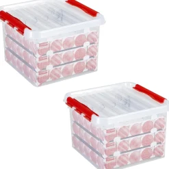 Bellatio Decorations Kerstspullen Opbergers^2X Kerstballen Opruimen Opbergboxen 26 Liter - Voor 75 Kerstballen Per Box - Kerstversiering/Kerstdecoratie Kerstballen Opruimen/Opbergen