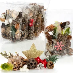 Selwo 6 X Kerstdecoratie In Zak Met Kegels, Sterren En Takken, Strooidecoratie, Kerstdecoratie, Tafeldecoratie, Adventskrans, Knutselaccessoires (6 X Zak: Dennenappels, Sterren, Vlokken) Discount