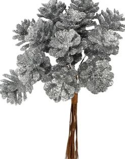 Merkloos 6X Kerststukje Instekers Bosje Van 12 Zilveren Dennenappels Op Draad - Kerststukje Onderdeken Stekers Shop