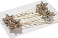 Othmar Decorations 24X Kerststukje Onderdelen Champagne Stekers Met Open Ster 6 Cm - Kerststukje Maken Onderdelen Beige Online