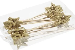 Othmar Decorations 24X Kerststukje Onderdelen Gouden Stekers/Instekers Met Open Ster 6 Cm - Kerststukje Maken - Prikkers/Instekertjes Goudkleurig Hot