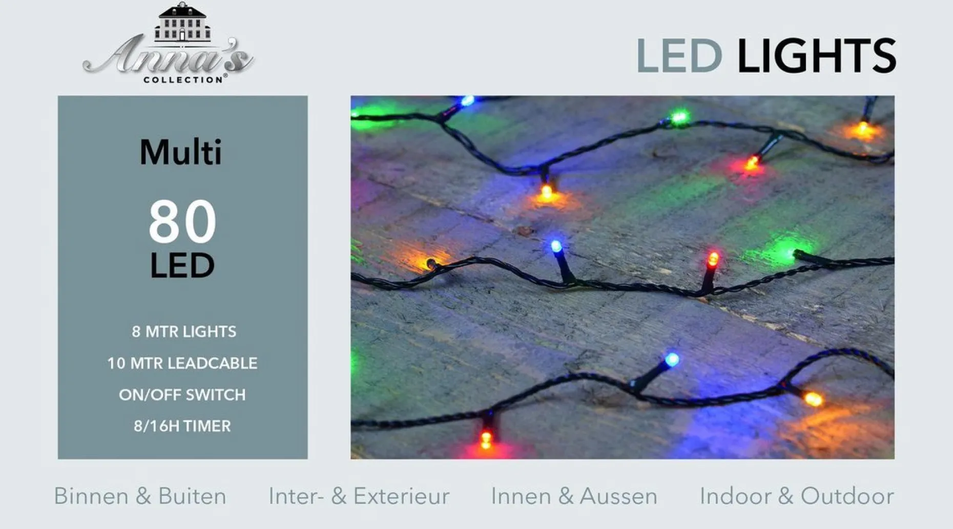Anna's Collection Kerstlichtsnoeren^1X Kerstverlichting 80 Gekleurde Leds Met Dimmer En Timer - Voor Buiten En Binnen - Boomverlichting