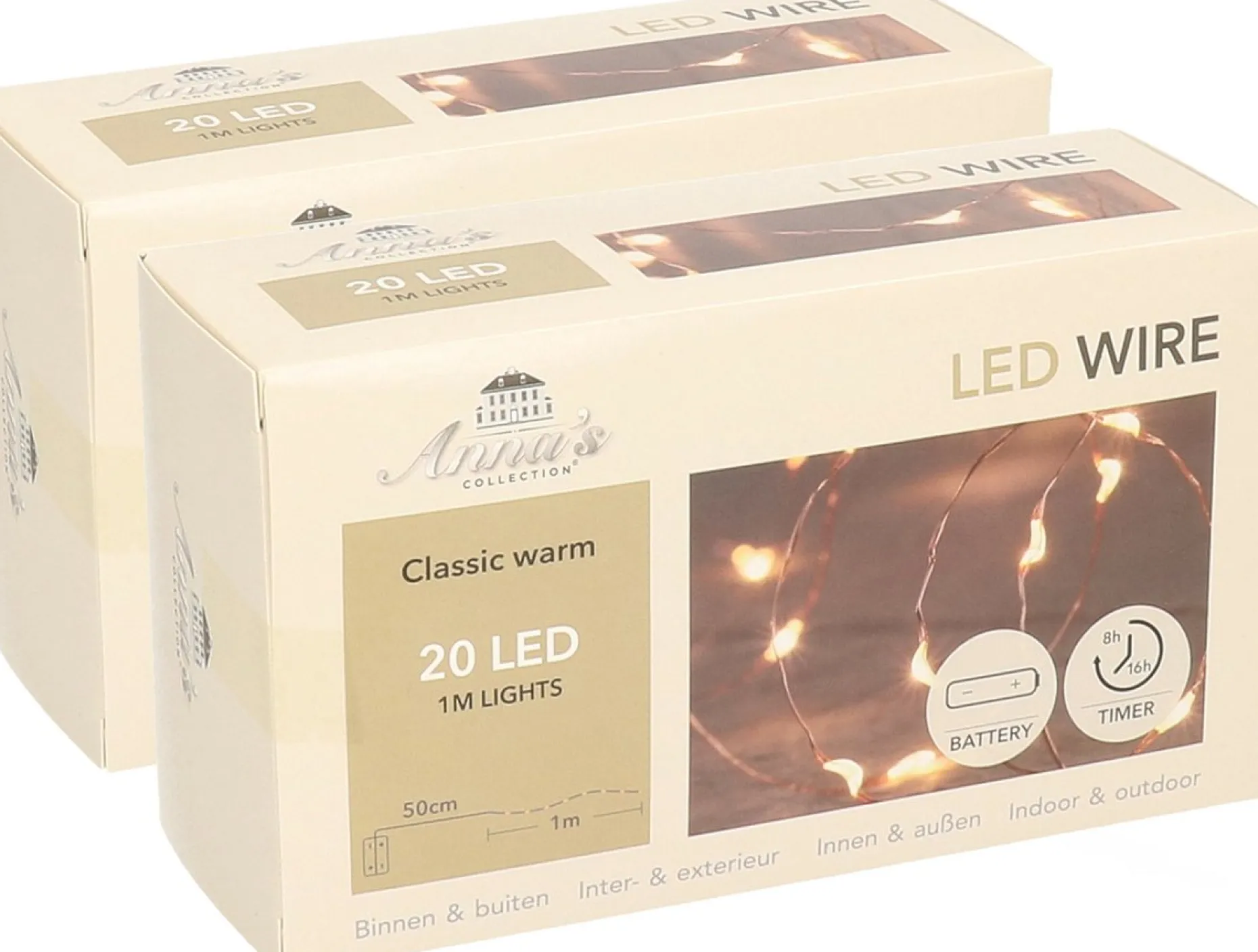 Anna's Collection Kerstlichtsnoeren^2X Koperen Kerstverlichting Met Timer 20 Led Lampjes 1 Meter
