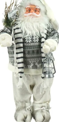 Merkloos Xl Luxe Kerst Decoratie Kerstman Staand Wit-Grijs - 70Cm Cheap