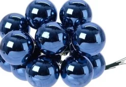 Decoris 10X Mini Glazen Kerstballen Kerststekers/Instekertjes Donkerblauw 2 Cm - Donkerblauwe Kerststukjes Kerstversieringen Glas Shop