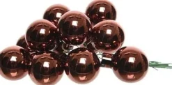 Decoris 10X Mini Glazen Kerstballen Kerststekers/Instekertjes Mahonie 2 Cm - Mahonie E Kerststukjes Kerstversieringen Glas Store