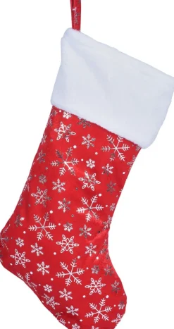Merkloos 2X Rode Kerstsokken Met Sneeuwvlokken Opdruk 42 Cm - Kerstversiering/Kerstdecoratie Kerstsokken Hot