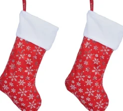 Merkloos 3X Rode Kerstsokken Met Sneeuwvlokken Opdruk 42 Cm - Kerstversiering/Kerstdecoratie Kerstsokken Shop