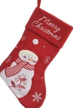 Merkloos 1X Rode Kerstsok Met Sneeuwpop 40 Cm - Kerstsokken Sale