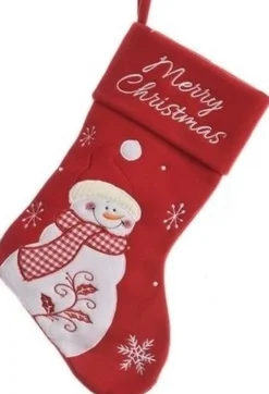 Merkloos 4X Rode Kerstsok Met Sneeuwpop 40 Cm - Kerstsokken Cheap