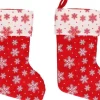 Merkloos 2X Rood/Witte Kerstsokken Met Sneeuwvlokken Print 40 Cm - Kerstversiering/Kerstdecoratie Sokken Outlet